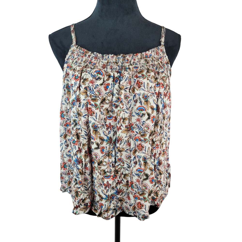 Evereve Winnie Boho Bloomcore Smocked Cami Cream Multicolored NEW Size L